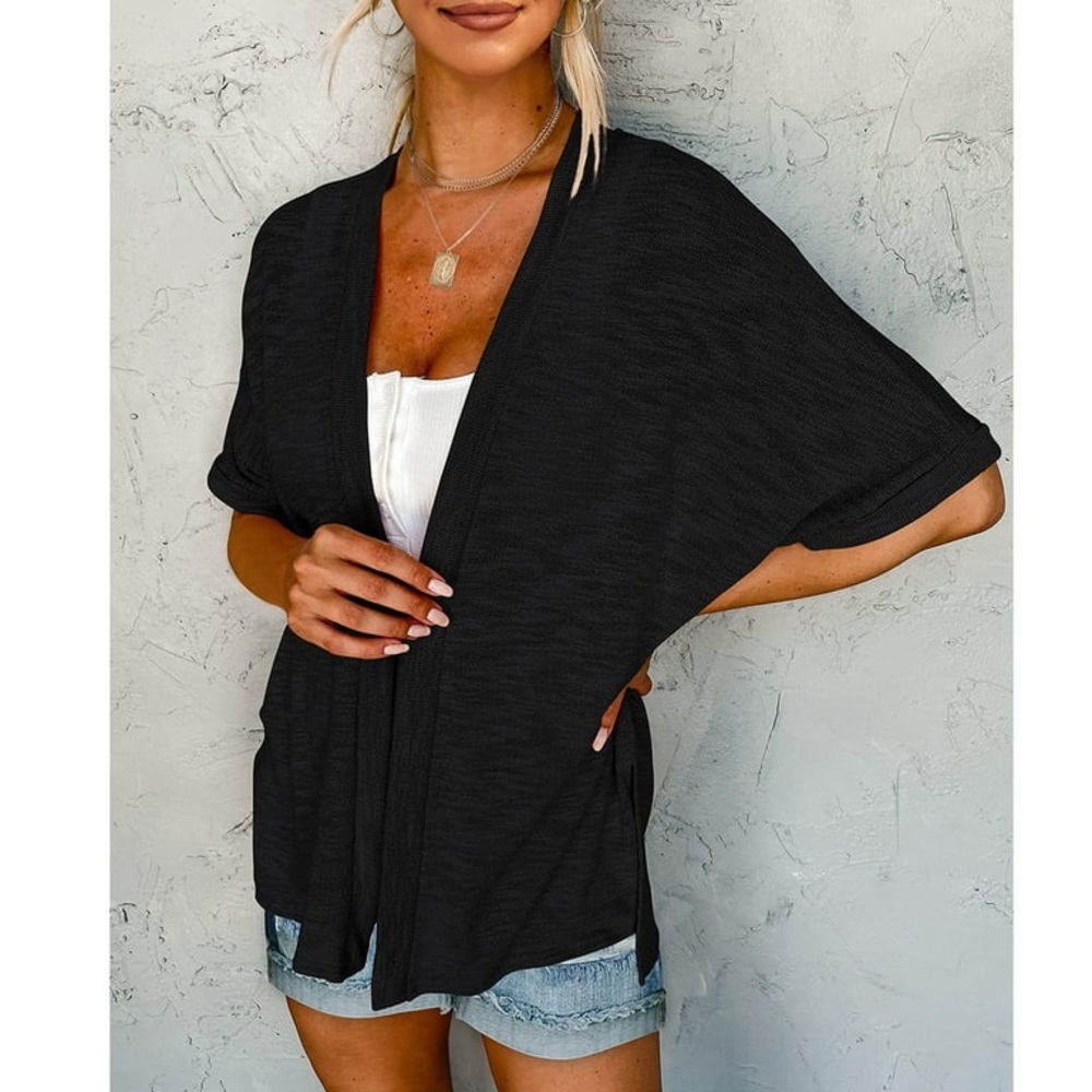🎶Merokeety Amazon Open Front Shortsleeve Cardigan Black Small BatWing - Picture 7 of 7
